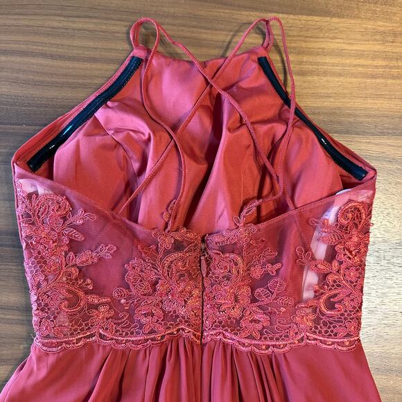 Azazie Rust Maxi Sheer Lace Back Halter Neck Dress Bridesmaid, Wedding Guest, 6 - Picture 7 of 9